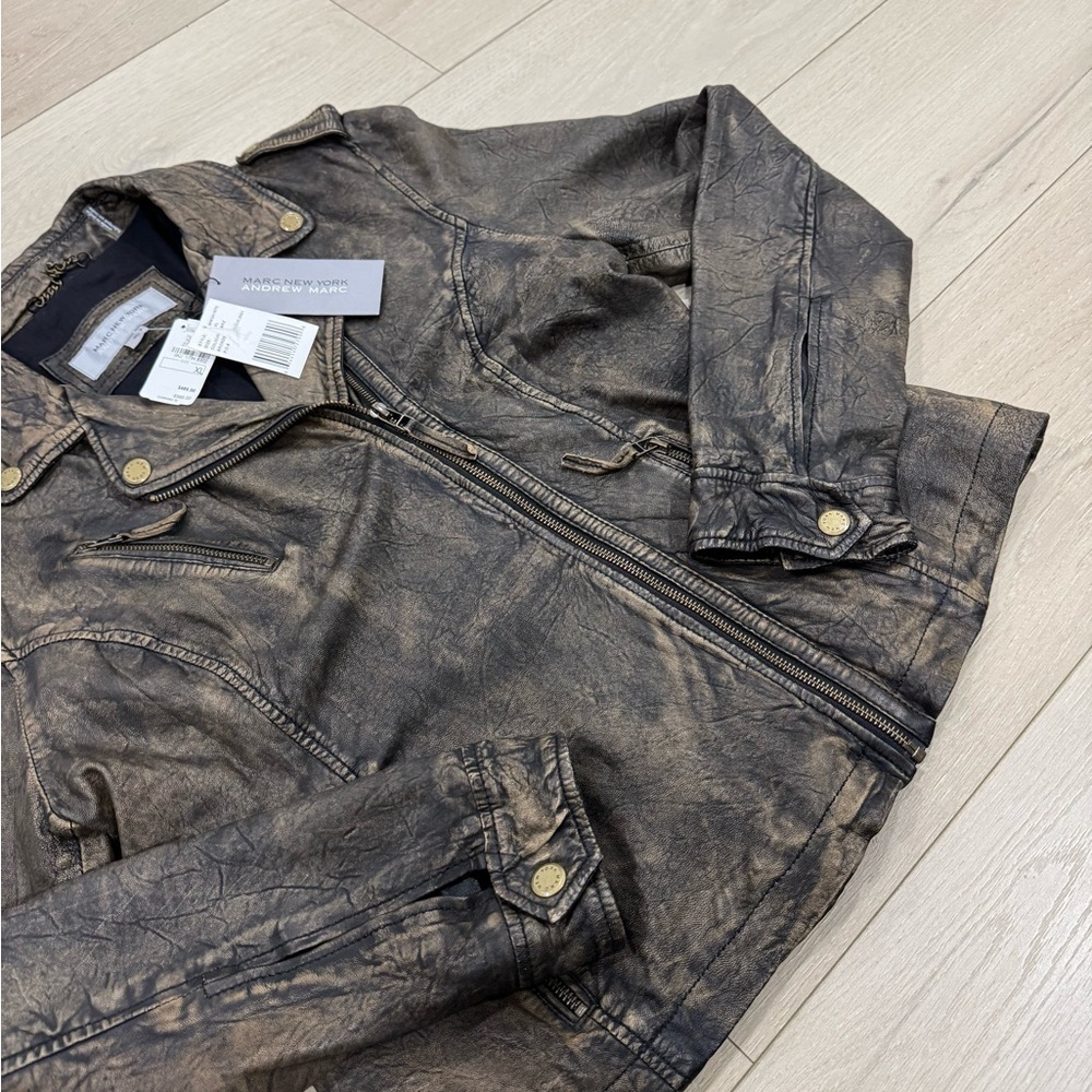 Andrew Marc New York Bronze Leather Moto Jacket - Picture 3 of 6